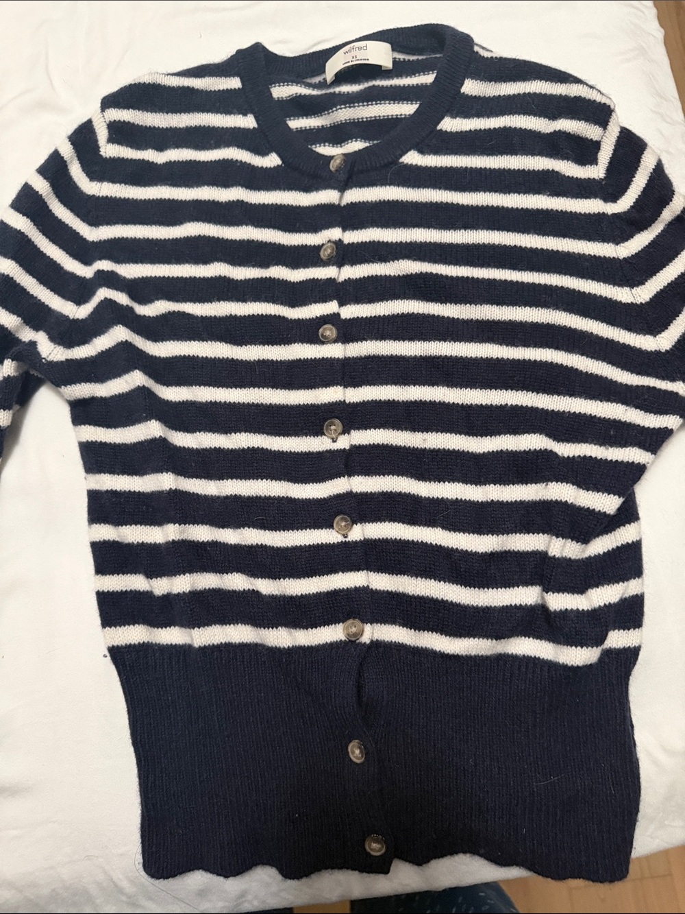 Artizia Wilfred Navy and White Striped Button-Front Cardigan
